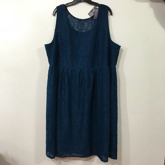 LANE BRYANT ILLUSION LACE FIT & FLARE DRESS Teal - Picture 2 of 6
